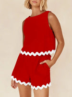 Contrast Trim Round Neck Tank and Shorts Set