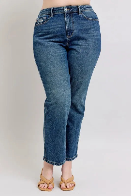 Judy Blue Full Size High Waisted Rigid Magic Non-destroy Straight Leg Jeans Plus Size - Ladyez