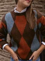 Vintage Argyle Round Neck Sweater
