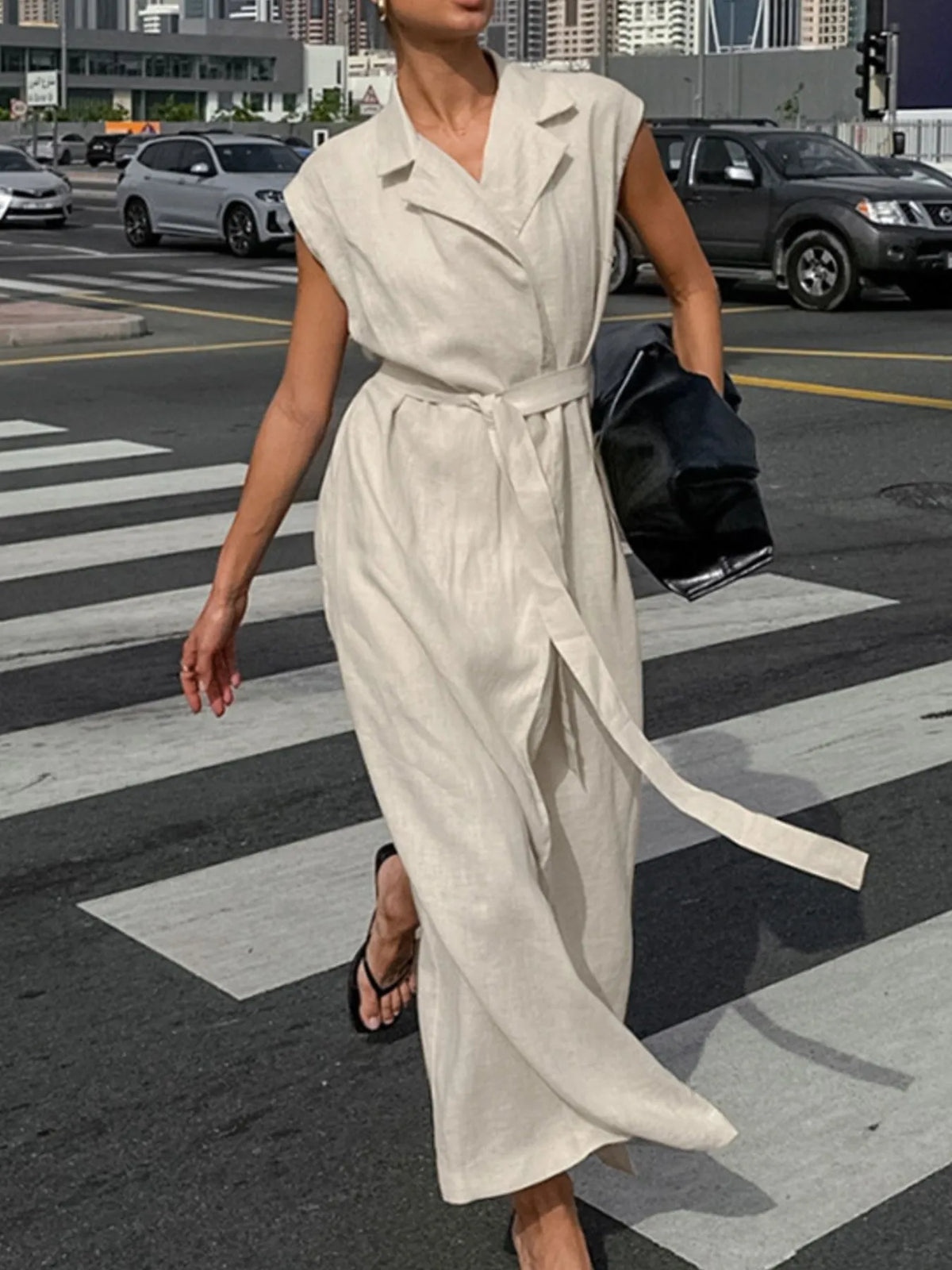Tie Waist Cap Sleeve Maxi Dress - Ladyez