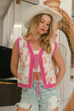 BiBi Leopard Sweater Vest With Front Tie and Scallop Detail