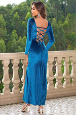 Tie Back Long Sleeve Slit Dress - Ladyez