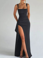 Ruched High-Slit Maxi Dress