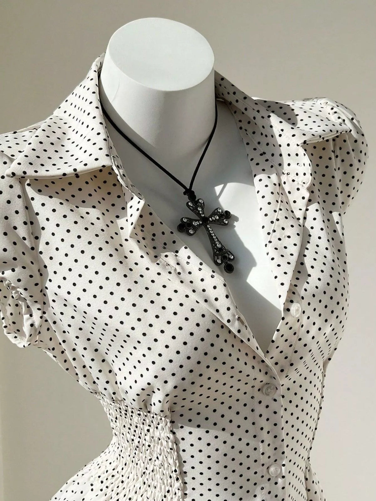 Polka Dot Cap Sleeve Blouse