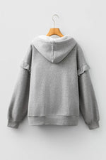 Contrast Rope Drawstring Ruffle Trim Drop Shoulder Baggy Hoodie
