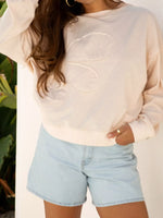 Raw Edge Flower Patch Drop Shoulder Casual Top