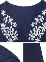 Embroidered Notched Long Sleeve Midi Dress