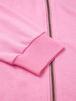 Solid Color Ribbed Zip Up Drawstring Hooded Jacket