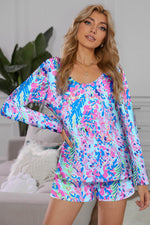 Round Neck Printed Top and Shorts Lounge Set - Ladyez