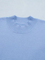 Solid Color Ribbed Trim Round Neck Ruffle Short Sleeve Sweater