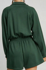Drawstring Half Zip Long Sleeve Romper