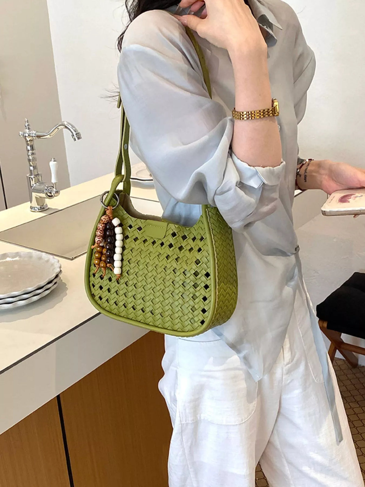 Woven Hollow-Out Shoulder Bag