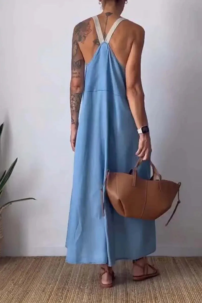 Full Size Ruched Cami Maxi Dress with Pockets Plus Size - Ladyez