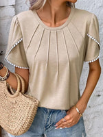 Full Size Round Neck Petal Sleeve Blouse Plus Size