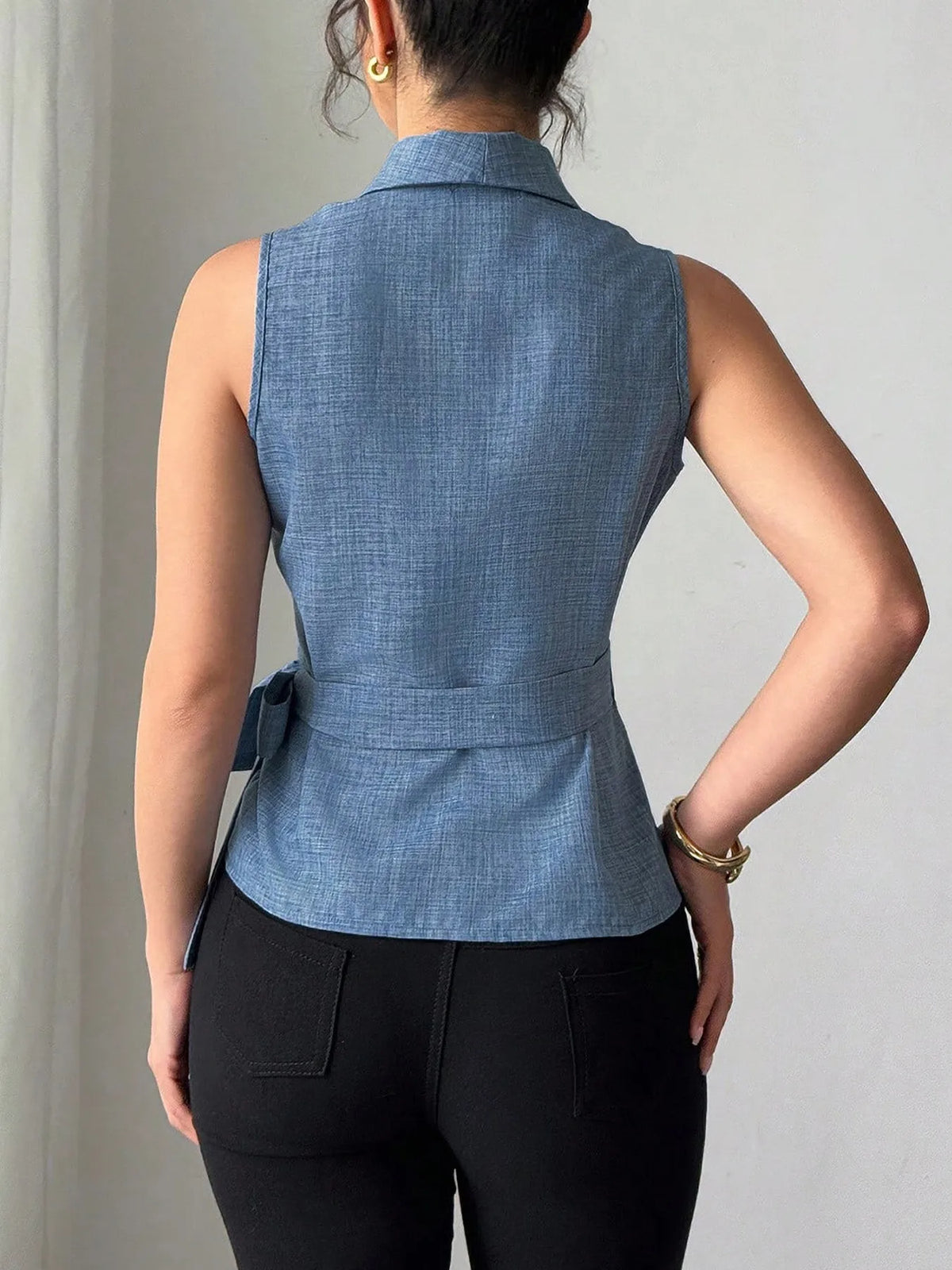 Sleeveless Tied Surplice Top - Ladyez