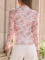 Floral Mock Neck Long Sleeve T-Shirt - Ladyez