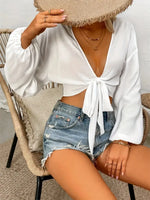 Tied V-Neck Cropped Cover-Up - Ladyez