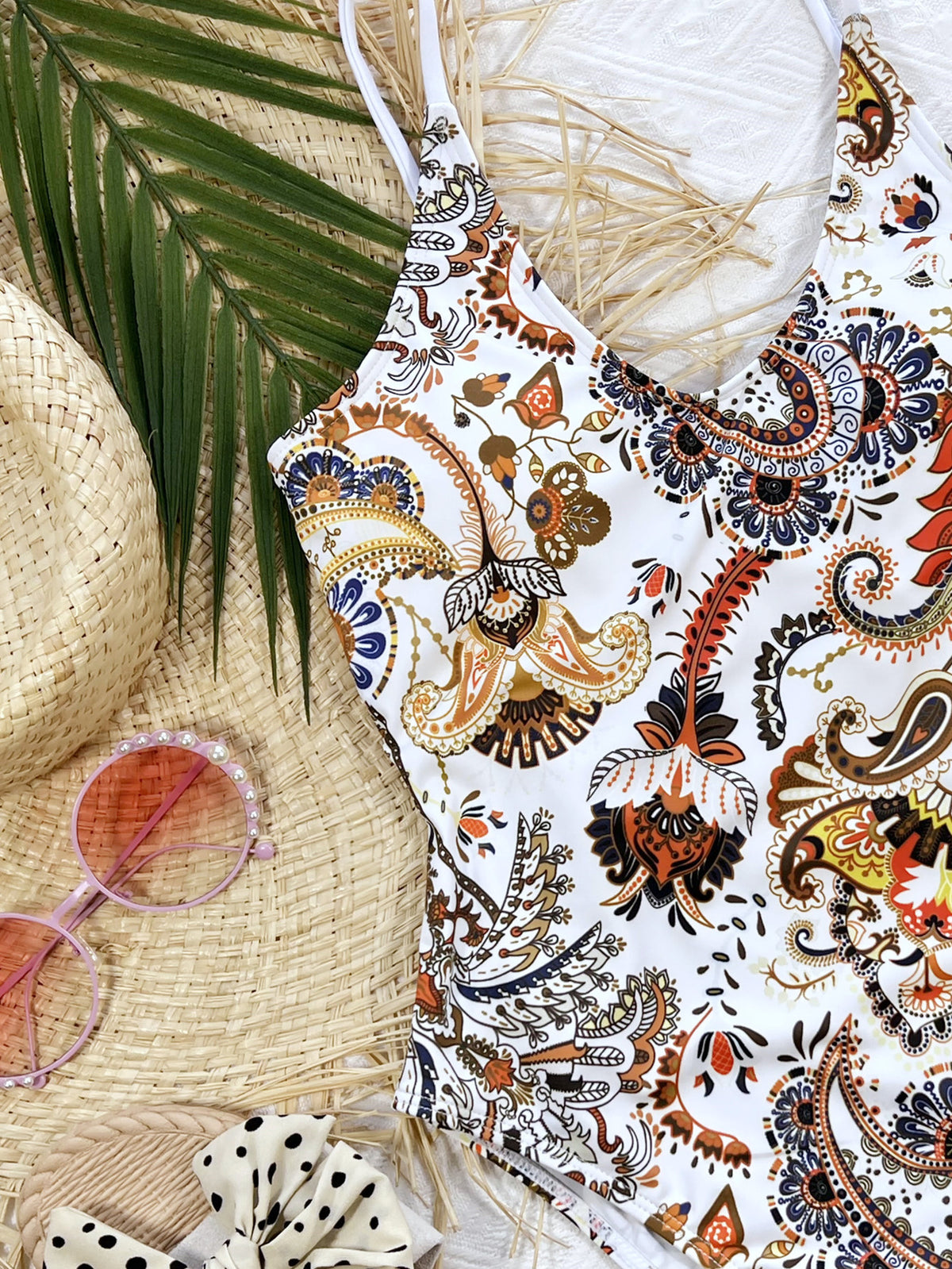 Printed Tie Back Scoop Neck One-Piece Swimsuit - Ladyez
