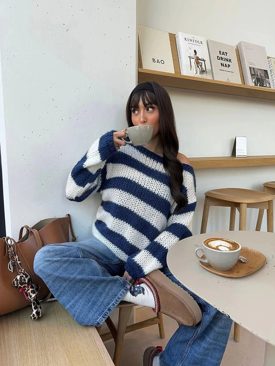 Jaida Loose Striped Pullover Sweater for Cozy Fashion