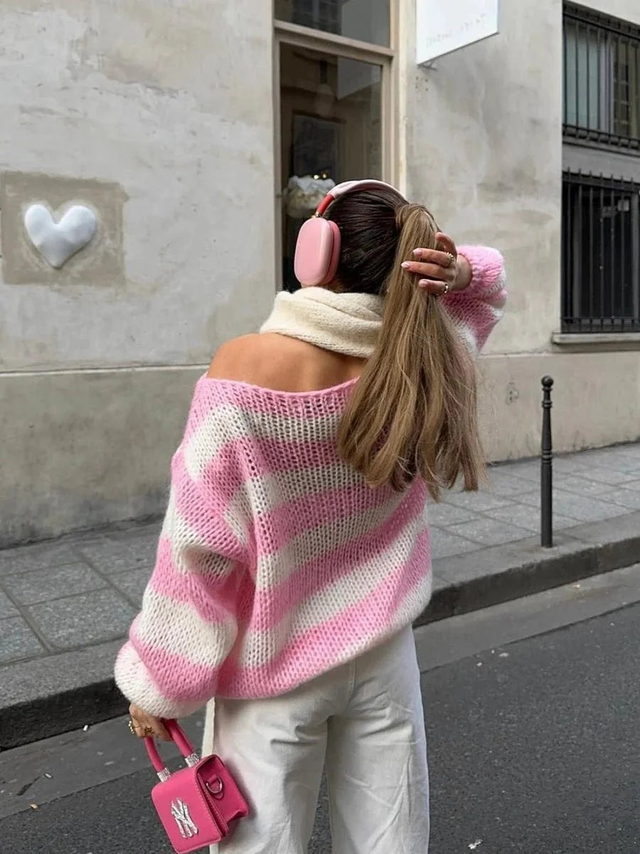 Jaida Loose Striped Pullover Sweater for Cozy Fashion
