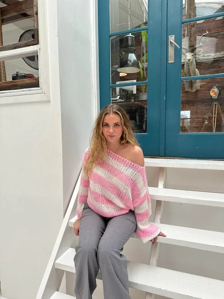 Jaida Loose Striped Pullover Sweater for Cozy Fashion