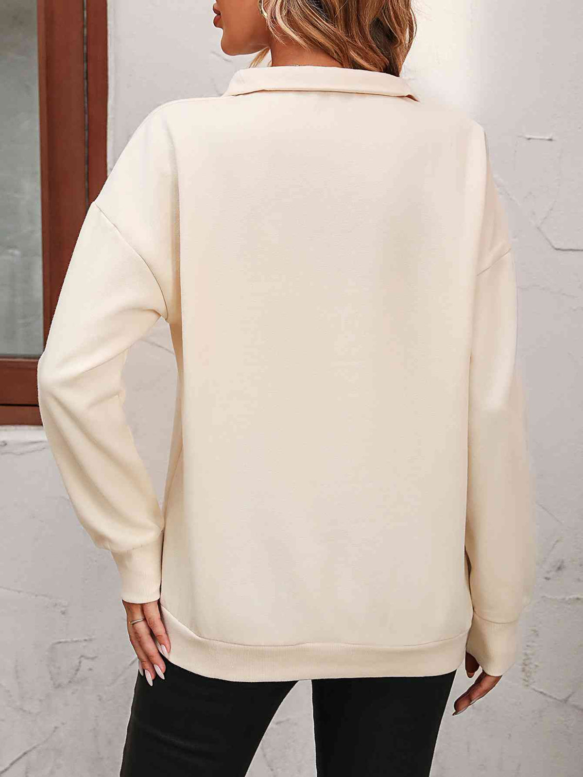 Zip-Up Dropped Shoulder Sweatshirt - Ladyez