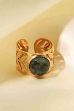 18k Gold Plated Malachite Leaf Ring - Ladyez