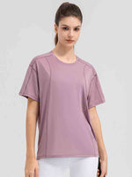 Round Neck Short Sleeve Active Top - Ladyez