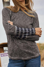 Geometric Round Neck Long Sleeve Top - Ladyez