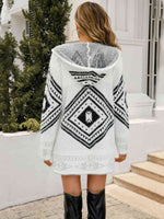 Geometric Fuzzy Hooded Cardigan - Ladyez