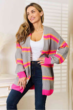 Woven Right Ribbed Long Sleeve Cardigan - Ladyez