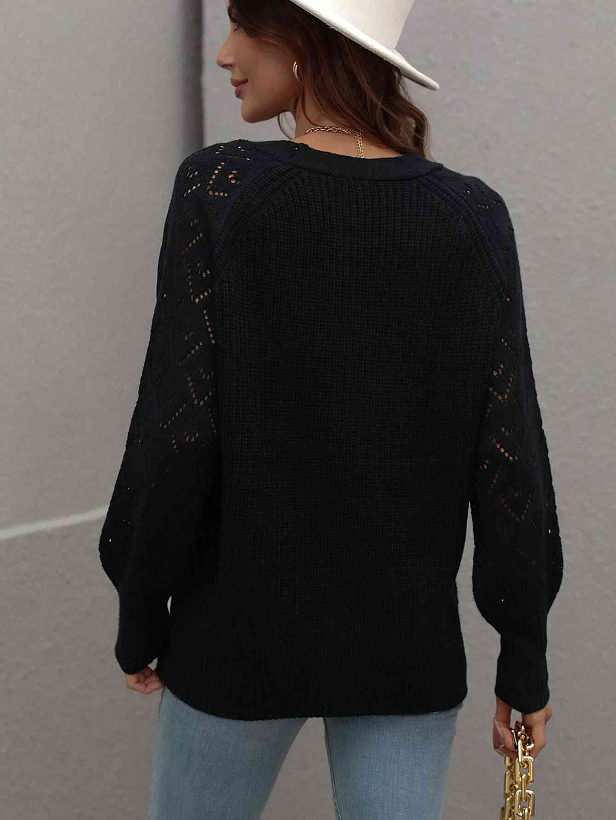 Double Take Rib-Knit Plunge Raglan Sleeve Cardigan - Ladyez