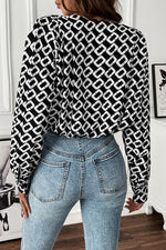 Geometric V-Neck Long Sleeve Blouse - Ladyez
