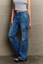 Kancan Holly High Waisted Cargo Flare Jeans - Ladyez