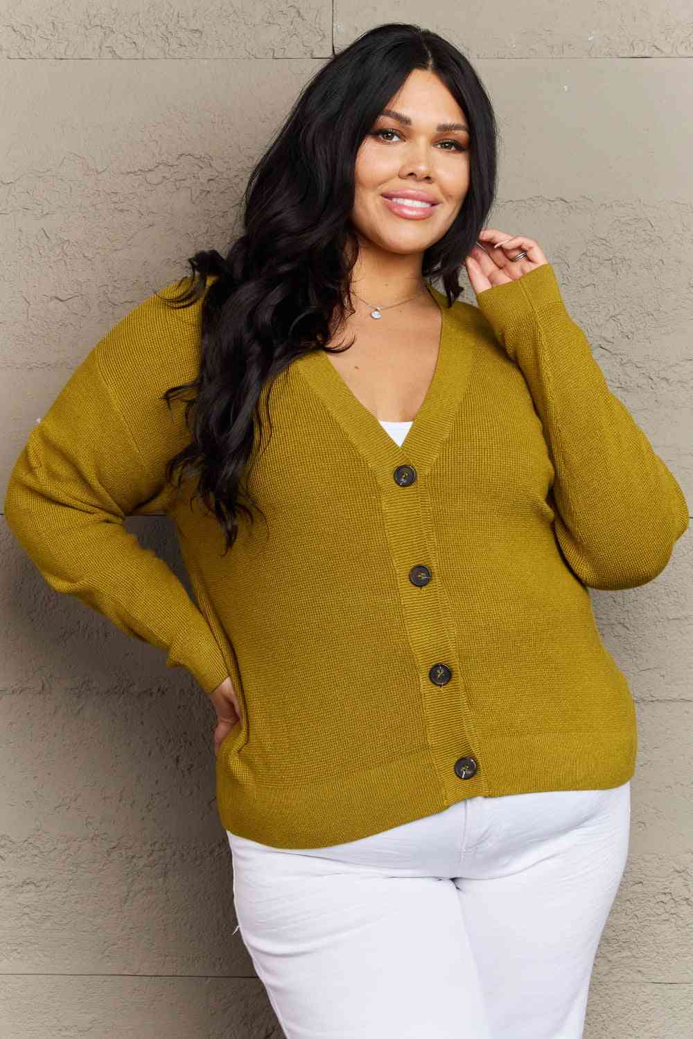 Zenana Kiss Me Tonight Full Size Button Down Cardigan in Chartreuse - Ladyez