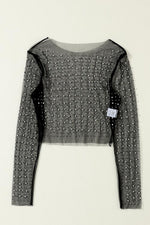 Pearl Long Sleeve Mesh Cropped Top - Ladyez