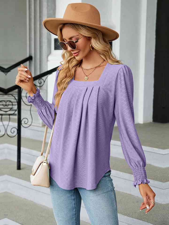 Square Neck Puff Sleeve Blouse - Ladyez