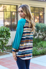 Celeste Design Full Size Striped Long Sleeve Top - Ladyez