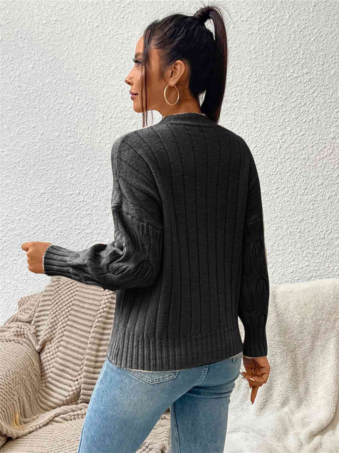 Round Neck Long Sleeve Sweater - Ladyez