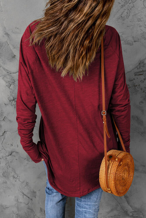 Graphic Round Neck Long Sleeve Blouse - Ladyez