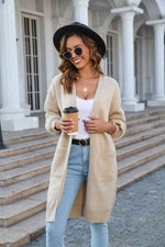 Open Front Dropped Shoulder Cardigan with Pocket - Ladyez