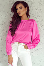 Round Neck Ruff Sleeve Blouse - Ladyez