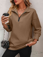 Zip-Up Dropped Shoulder Sweatshirt - Ladyez
