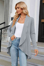Open Front Long Sleeve Cardigan - Ladyez