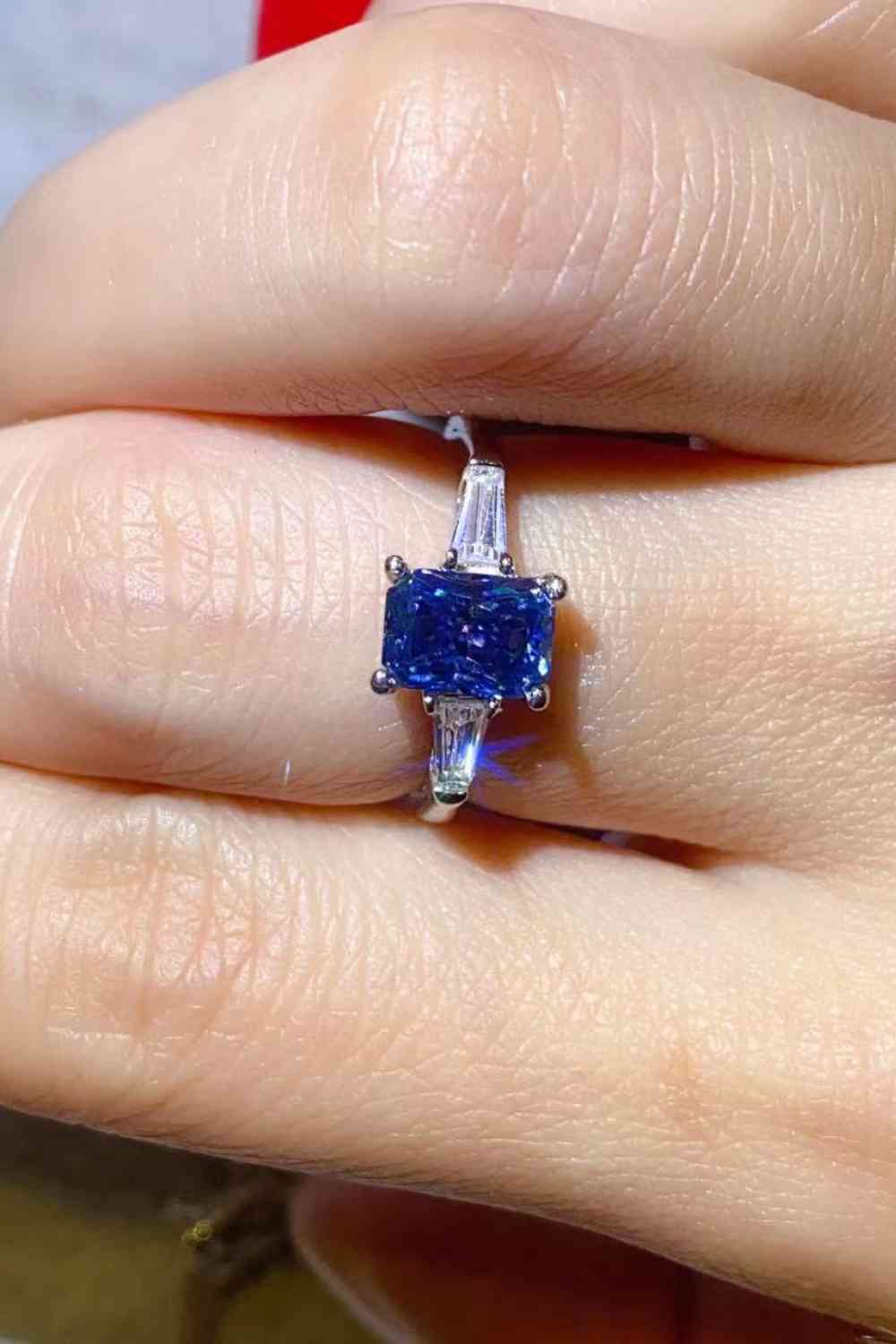 1 Carat Moissanite Platinum-Plated Rectangle Ring in Blue - Ladyez