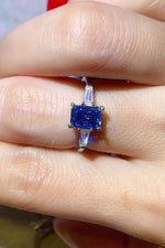 1 Carat Moissanite Platinum-Plated Rectangle Ring in Blue - Ladyez