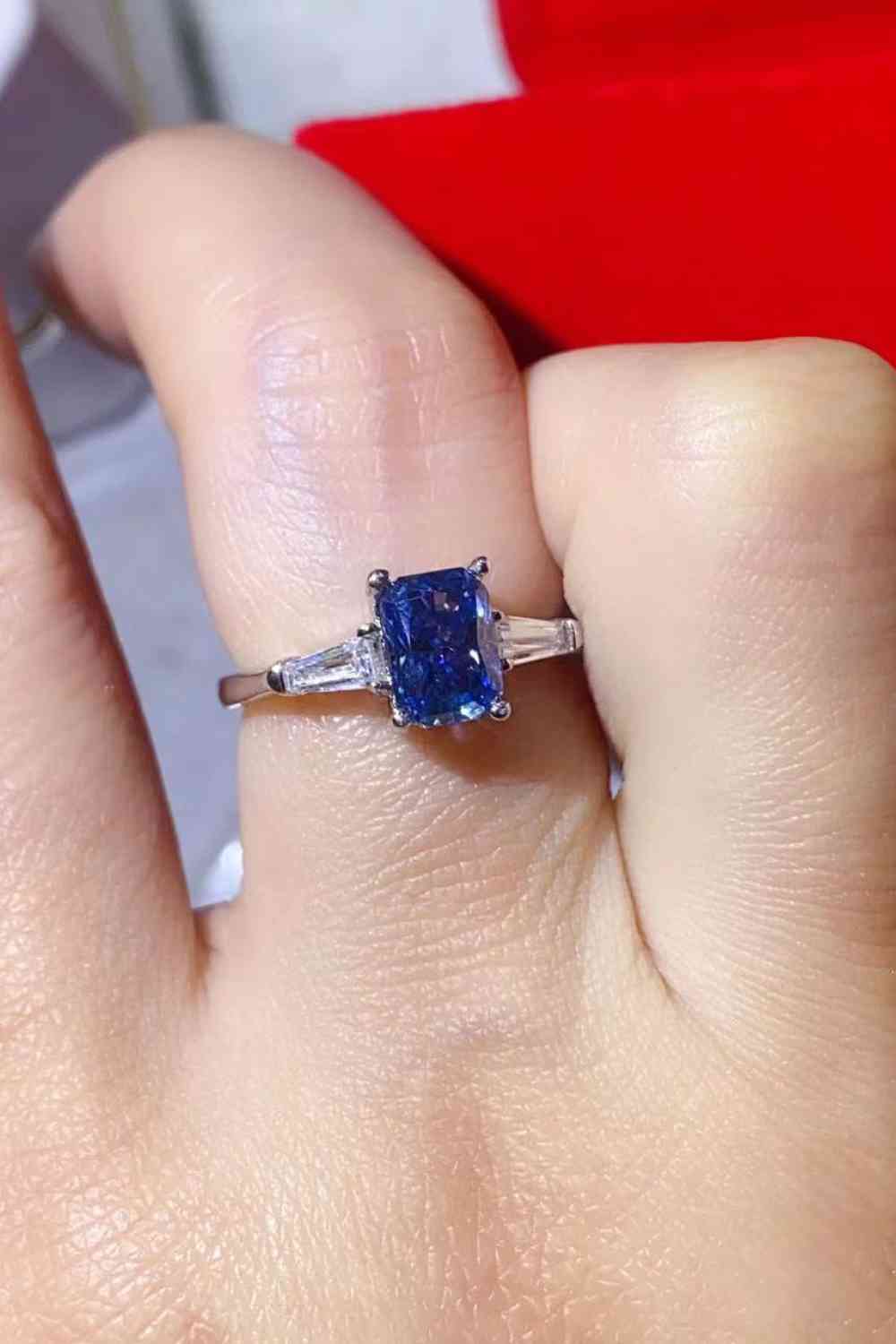 1 Carat Moissanite Platinum-Plated Rectangle Ring in Blue - Ladyez