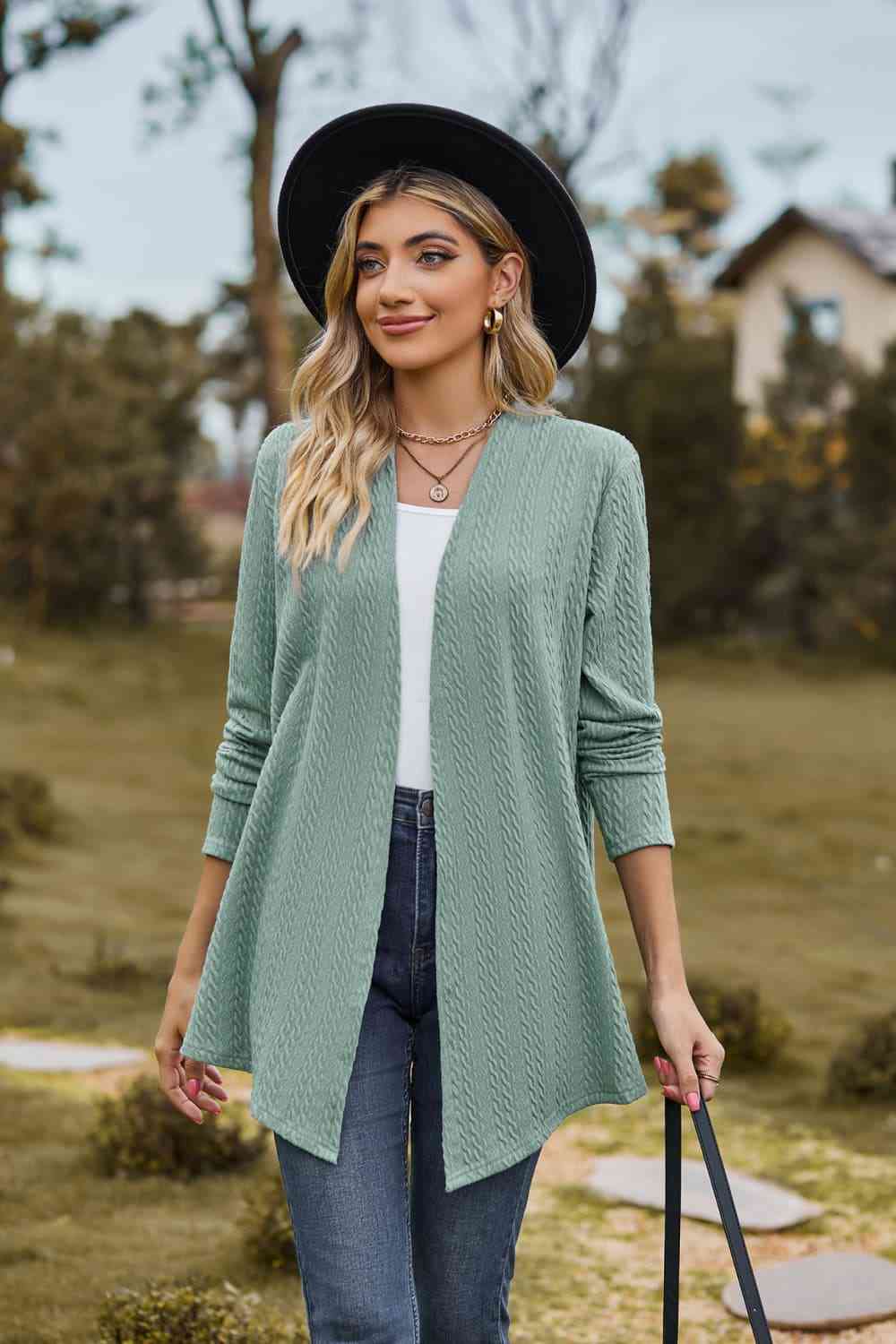 Open Front Long Sleeve Cardigan - Ladyez