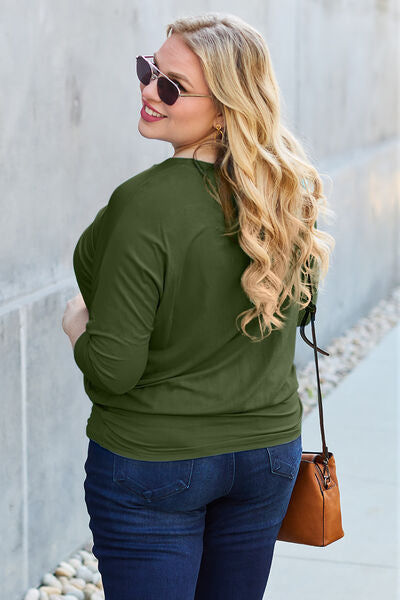 Basic Bae Full Size Round Neck Batwing Sleeve Blouse - Ladyez