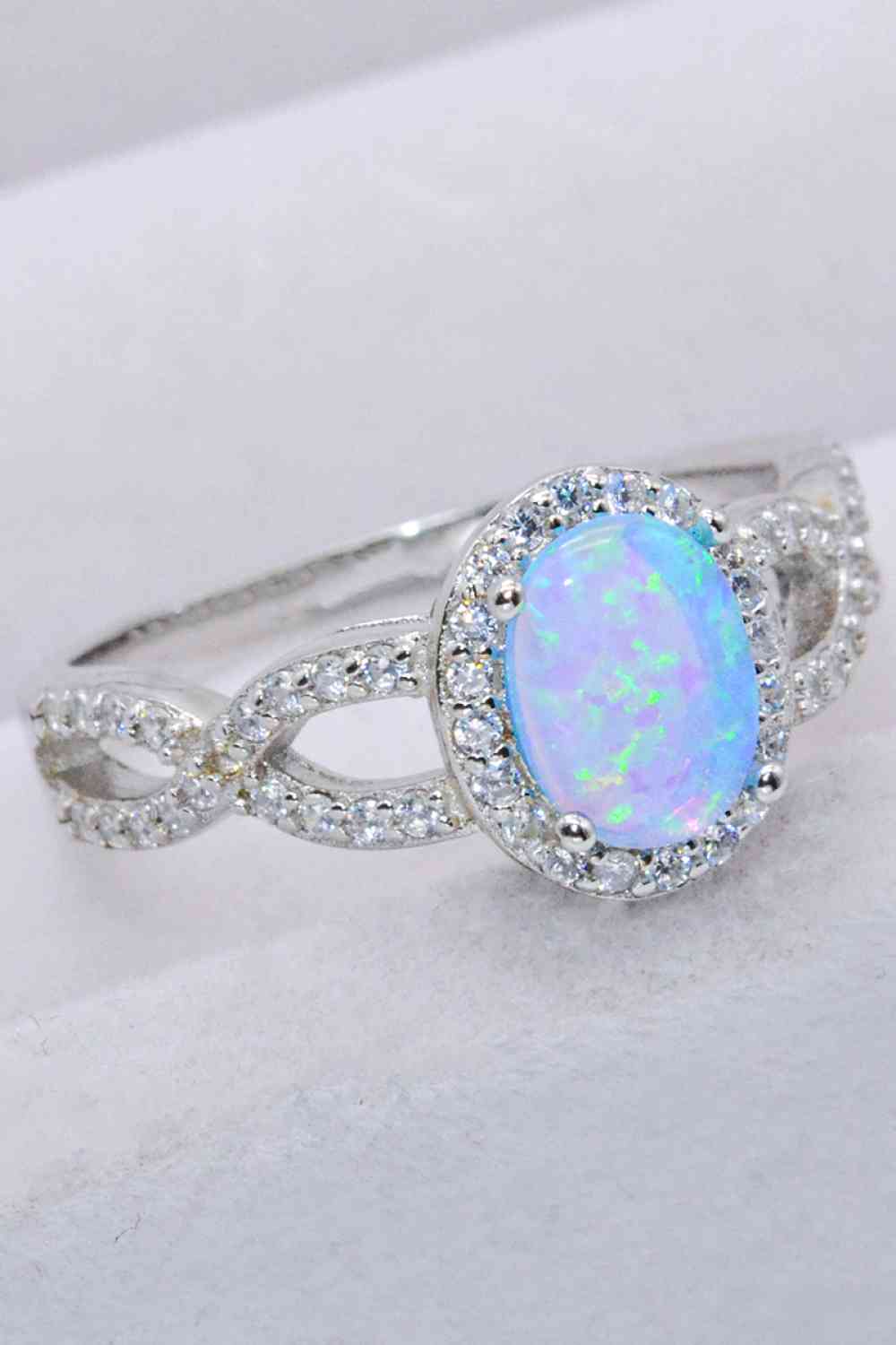925 Sterling Silver Opal Halo Ring - Ladyez